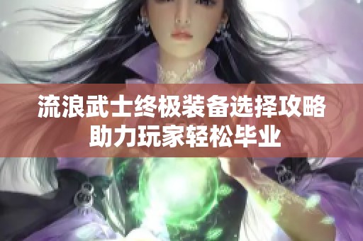 流浪武士终极装备选择攻略 助力玩家轻松毕业