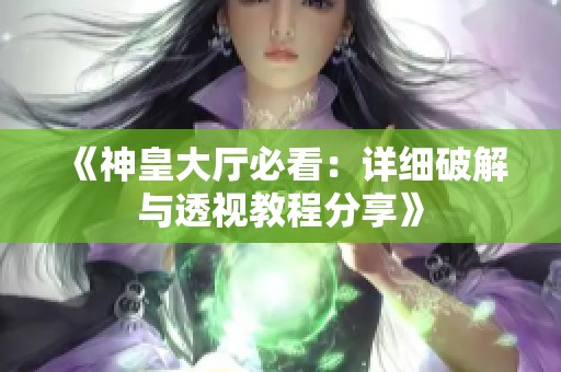 《神皇大厅必看：详细破解与透视教程分享》